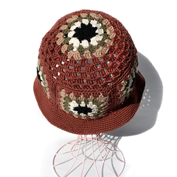 【クロシェハット】かぎ針編みのクロシェ グラニーハット ブラウン 6枚目の画像