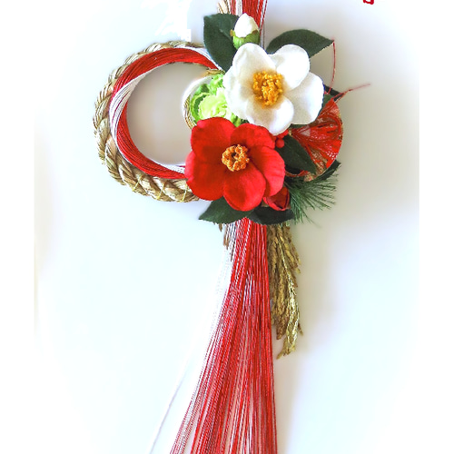 32.若松しめ縄 早割お正月2026】☆新作☆46cm赤椿幸せお正月しめ縄飾り しめ縄