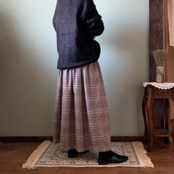 ◆受注製作◆グレンチェックのロングギャザースカート/コットン100%/秋冬 4枚目の画像