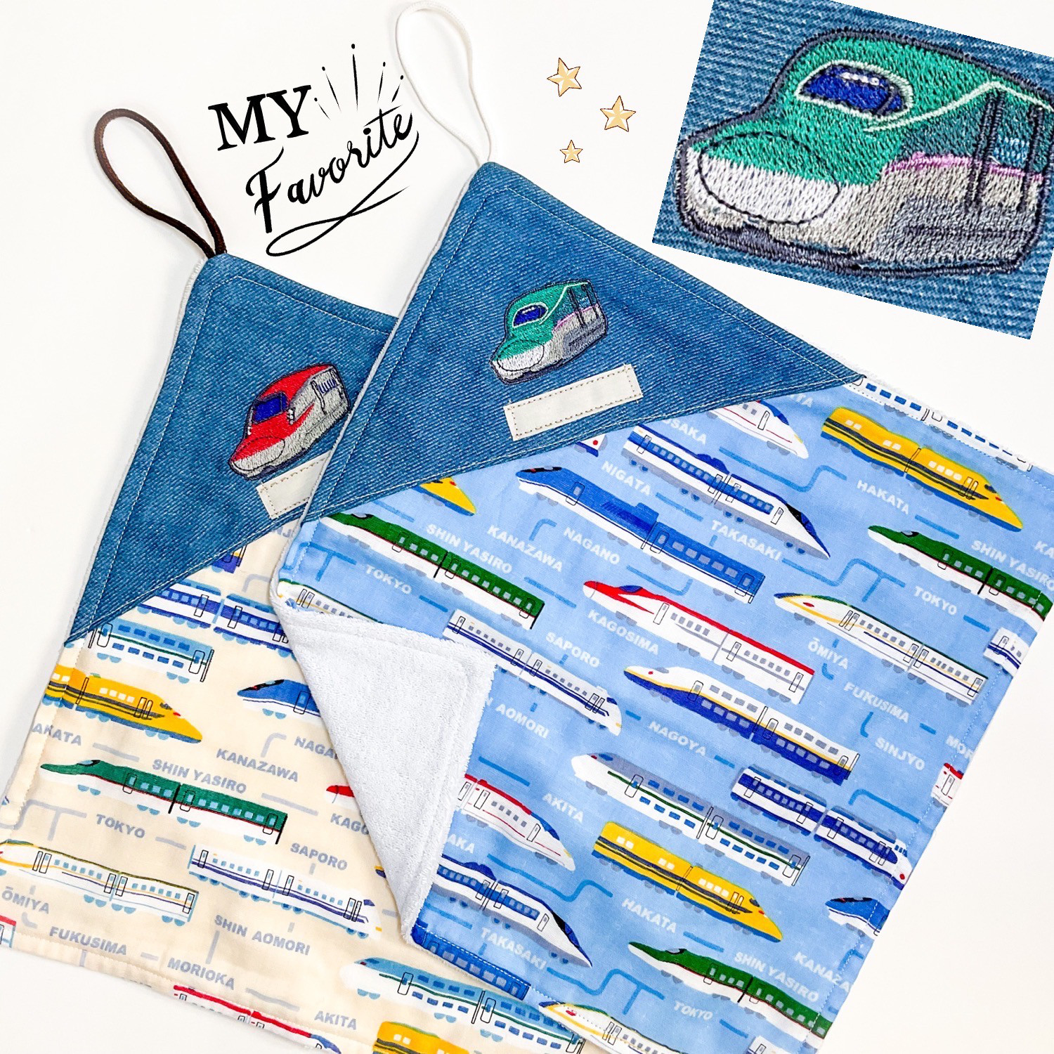 新幹線*電車*やわらかガーゼハンカチ*5枚セット*ハンドメイド 新幹線*電車*やわらかガーゼハンカチ*5枚セット*ハンドメイド