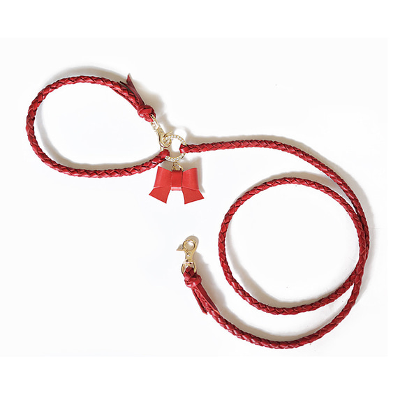 本革編み込み犬リード〈赤〉本革を使用した上質な編み込み犬用カフェ