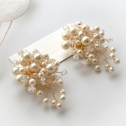 白色天然珍珠花束耳環 | 婚禮 | 新娘 | 特殊場合 [補貨] 第4張的照片