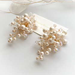 白色天然珍珠花束耳環 | 婚禮 | 新娘 | 特殊場合 [補貨] 第3張的照片