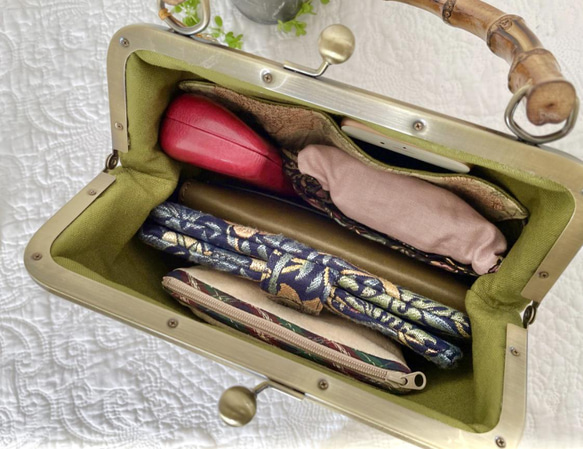ウィリアムモリス《アネモネ》ジャガード織 竹ハンドル がま口バッグ プレゼント付き 6枚目の画像
