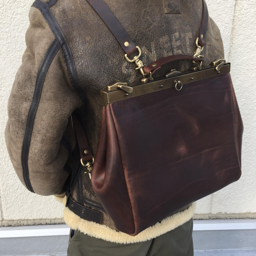 最終セール がま口 リュック クロムエクセル レザー イタリア製トップ