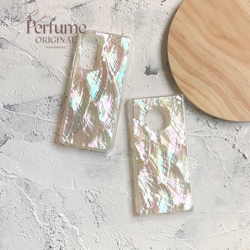 キラキラ天然シェル✨ホワイト系 オリジナル スマホケース【受注生産