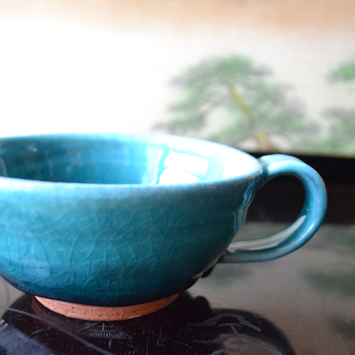 再入荷！】 スープカップ（ターコイズ） スープ皿 ＊小鉢 ☆萩焼き