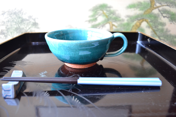 再入荷！】 スープカップ（ターコイズ） スープ皿 ＊小鉢 ☆萩焼き