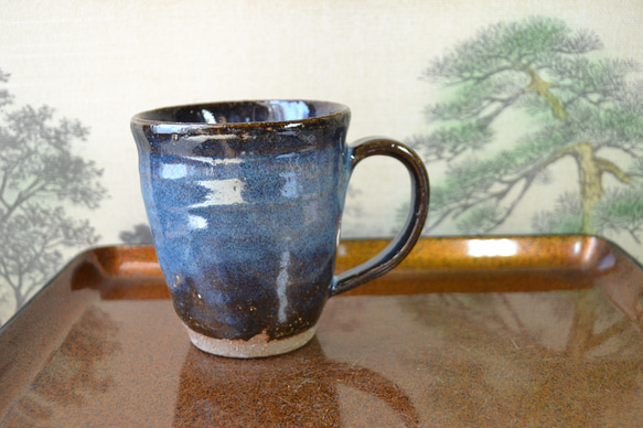 【再入荷！】マグカップ(コスモブルー)　大きめ　＊コーヒーカップ　★萩焼き 1枚目の画像