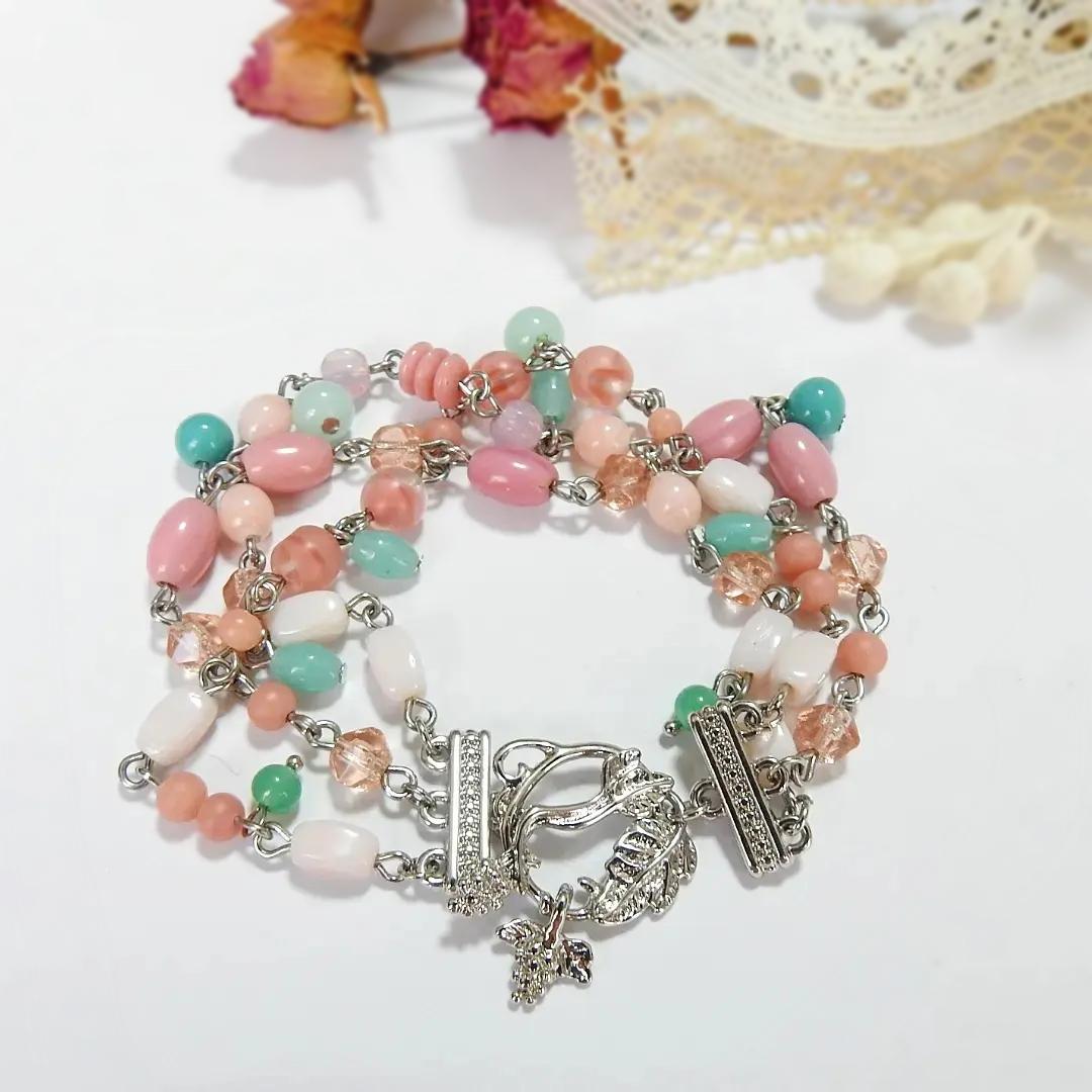 【20%OFF】ピンクとミントグリーンのヴィンテージビーズのブレスレット 4,828円