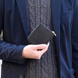 ※栃木レザー ラウンドファスナー ミニ財布 二つ折り財布 本革 コンパクト財布 ボックス型 ブラック JAW007 4枚目の画像