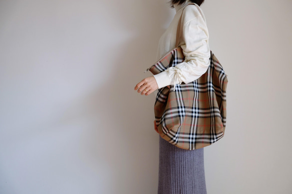 ジップ トートバッグ/レーヨン【タータンチェック・ベージュ】/zip tote bag/rayon 12枚目の画像