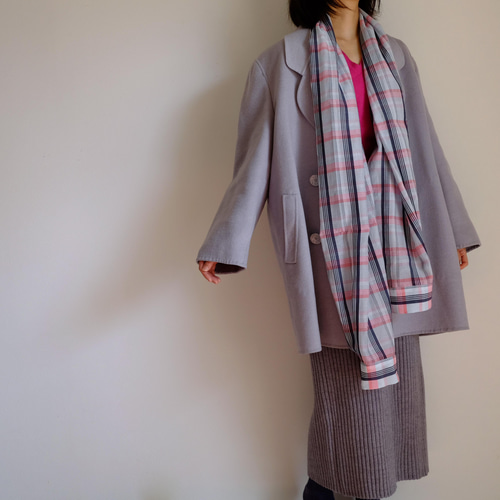 未使用品　Y,s cottonネイビーとピンクのチェックストール（SALE中） 日除け冷房対策に＊シャツ袖ストール/コットン ナイロン ガーゼ