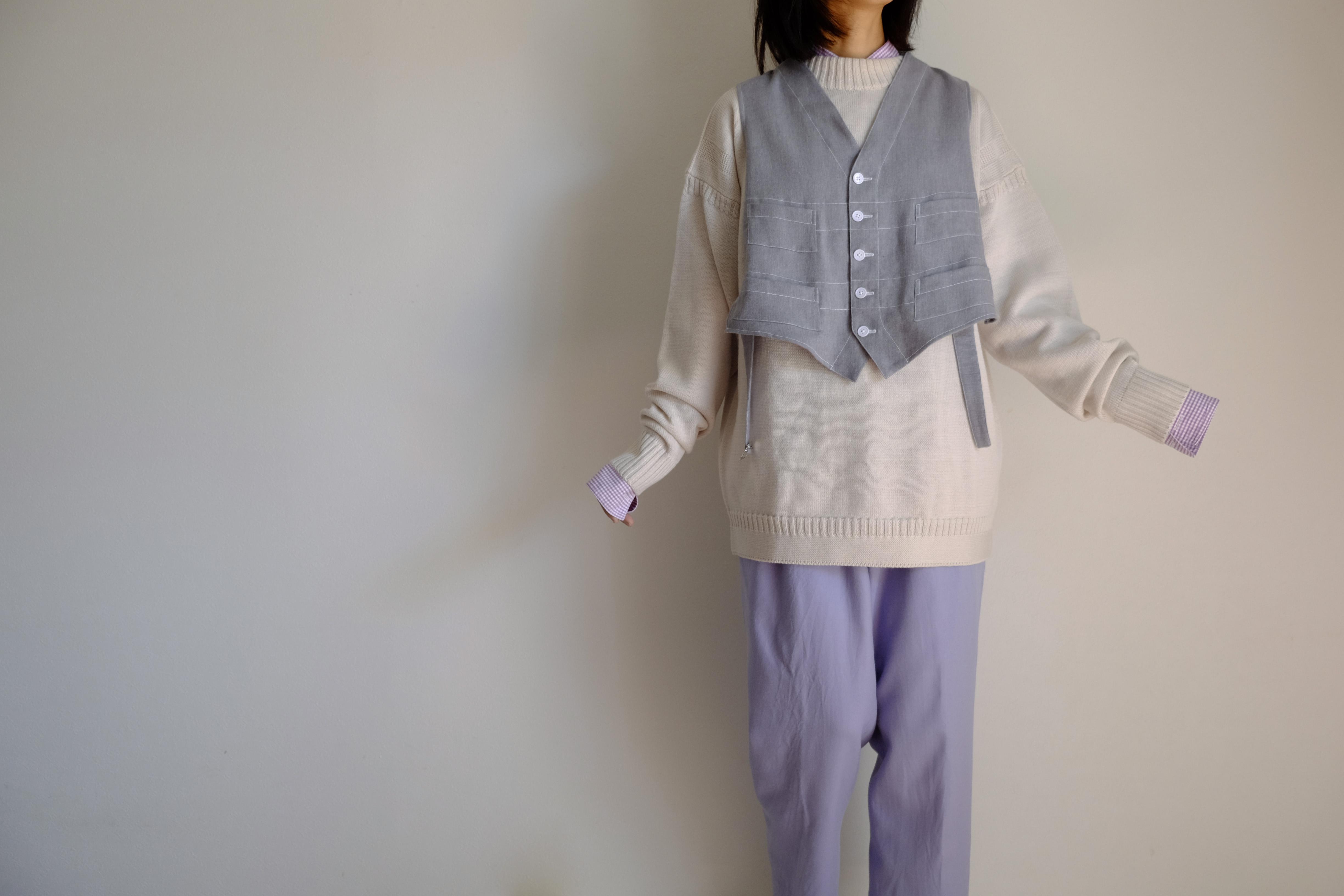 sale◎サイドスリットウェストコート / ベスト ジレ レイヤード /コットン フランネル【 杢グレー 】