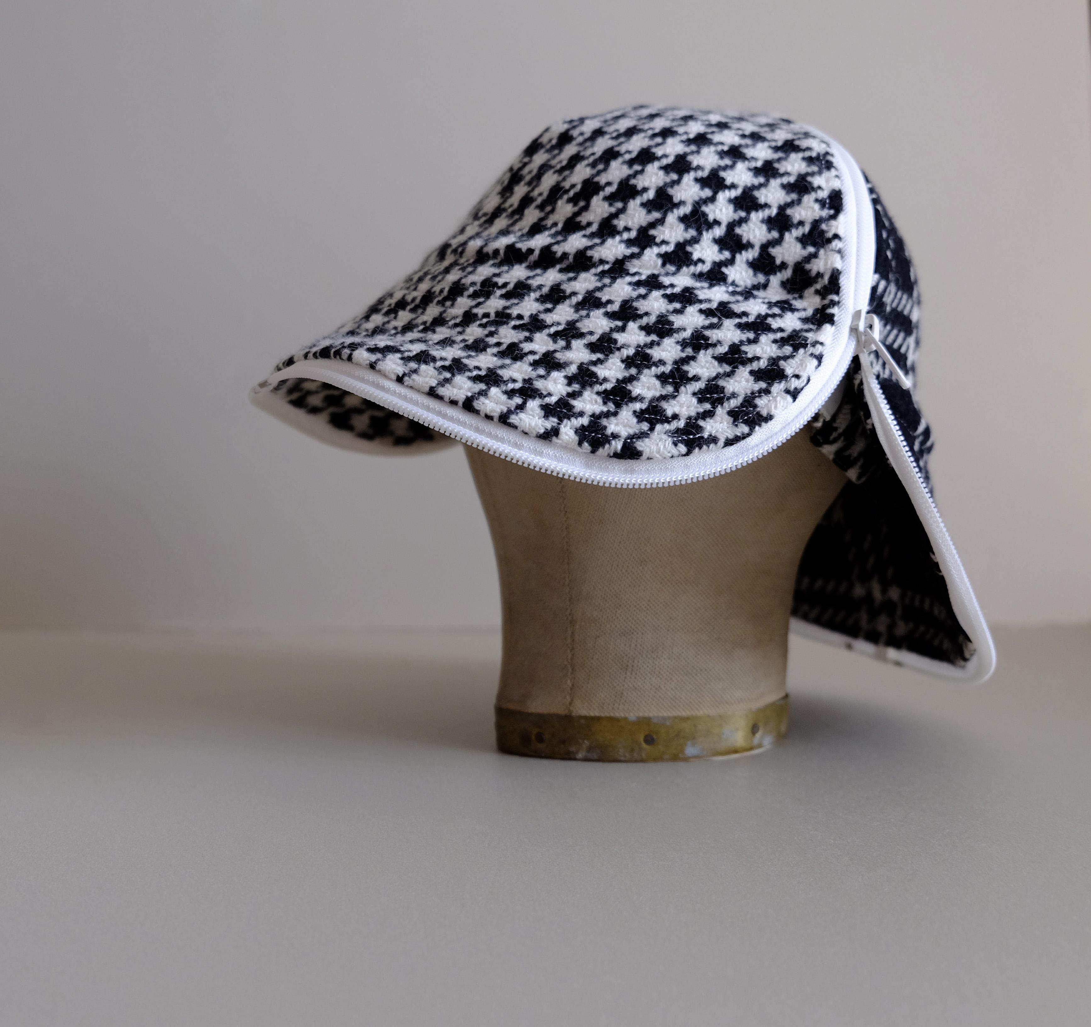 帽子/チューリジップキャップハット/ソフトツイードウール【千鳥格子グレンチェック/オフ白＆黒