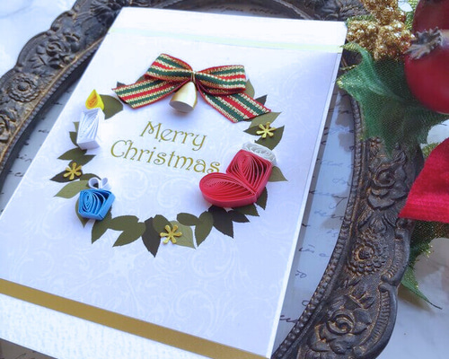 ラスト1】クリスマスカード＊クリスマスリース メッセージカード Kino