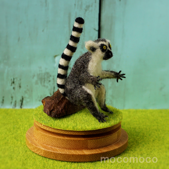フェルティング彫刻petit・U動物園シリーズ　ワオキツネザルのオカヤン　☆羊毛フェルティング☆あかころ☆ 