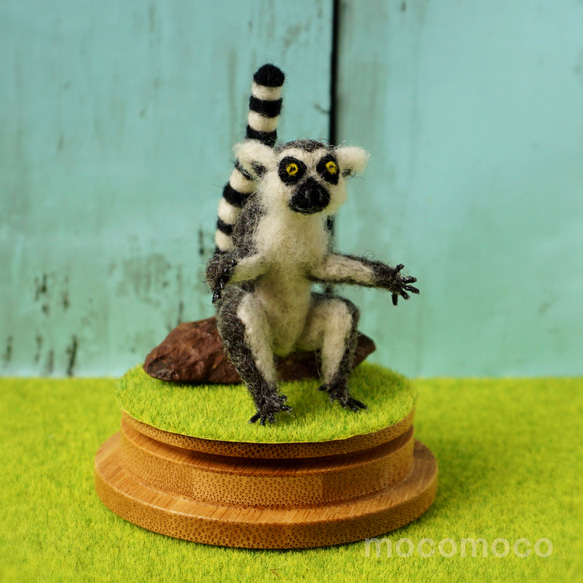 フェルティング彫刻petit・U動物園シリーズ　ワオキツネザルのオカヤン　☆羊毛フェルティング☆あかころ☆ 