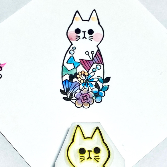 【再販】消しゴムはんこ　botanical cat-white 1枚目の画像