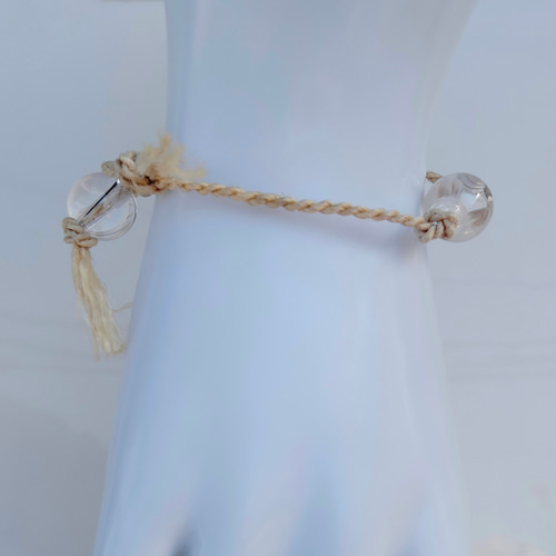 大粒水晶＆精麻＊お清めブレスレット◎クリアクォーツクリスタル高級麻 