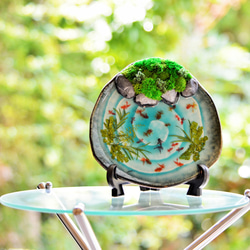新「三角池の金魚さん」スタンド付き　不思議な苔庭のお皿アート♪ 3枚目の画像