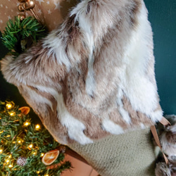MIX柄ファーとオリーブグリーンのクラシカル クリスマス  ストッキング 6枚目の画像