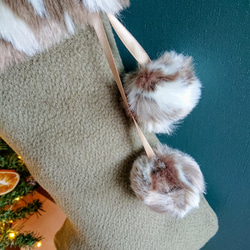 MIX柄ファーとオリーブグリーンのクラシカル クリスマス  ストッキング 8枚目の画像