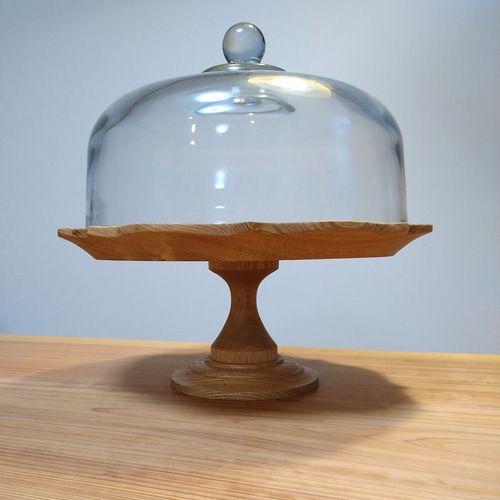 北欧テイスト ガラスドーム付き ケーキスタンド コンポート 木製 栗
