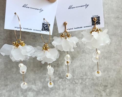 972 再販 レッド 花びら ゴールド ピアス イヤリング ハンドメイド