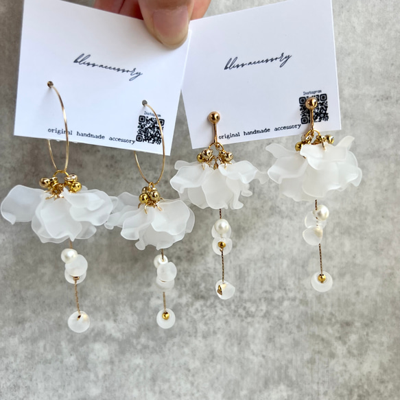 花びら ロング フープ ピアス ゴールド イヤリング ピアス（フープ