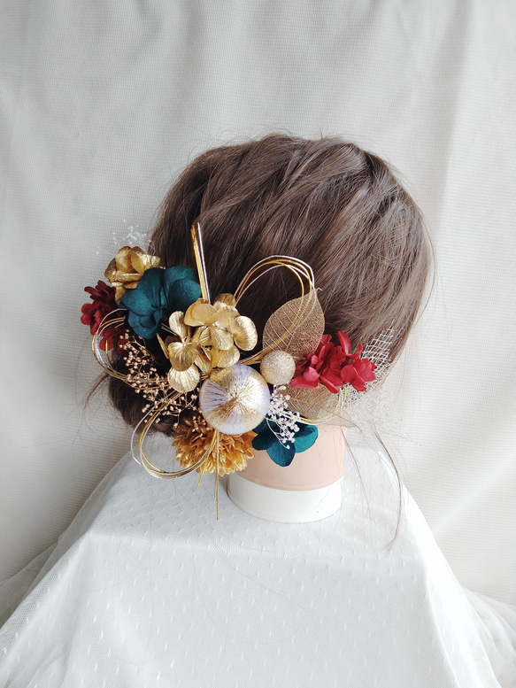 A4 ドライフラワー 和玉 水引 成人式髪飾り 成人式 卒業式 結婚式 卒業