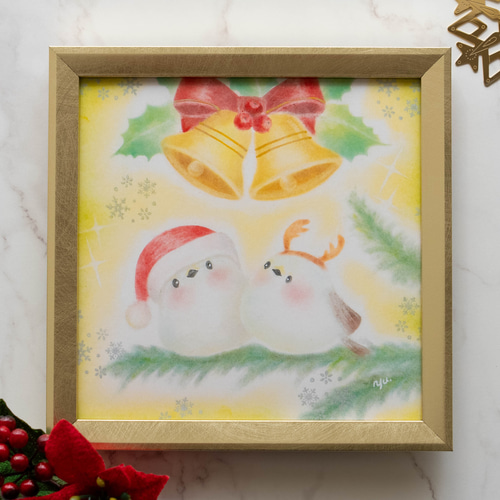 クリスマス 動物 色紙 額縁 絵画