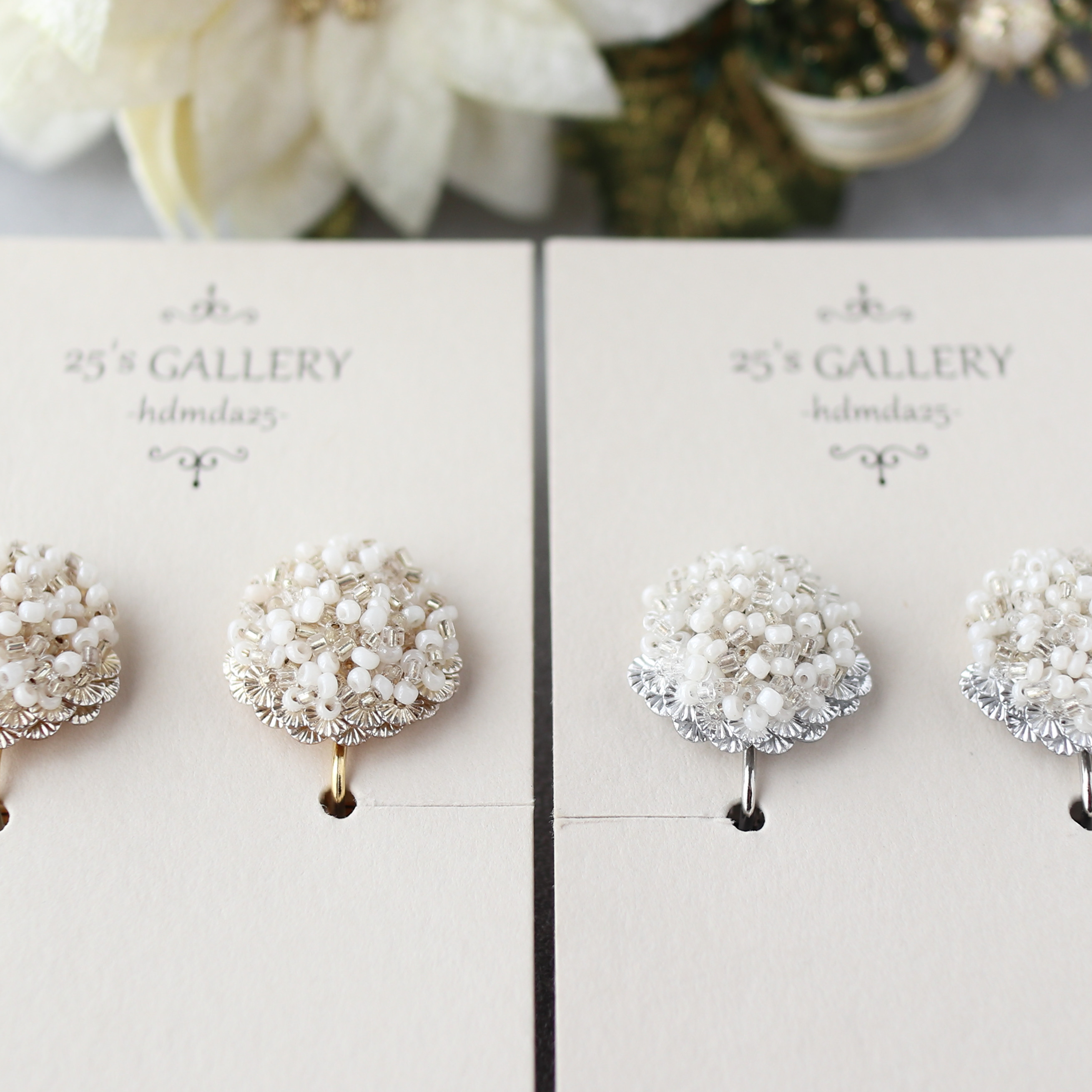 Snow Flower パールとスパンコール イヤリング・ピアス