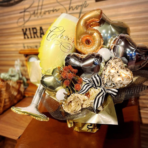 シャンパングラスバルーン】周年 お祝い 数字バルーン 飲食店 バルーン