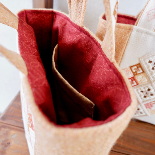 秋冬バッグ】和洋刺繍のミニバッグ＊和風デザイン＊ウール素材