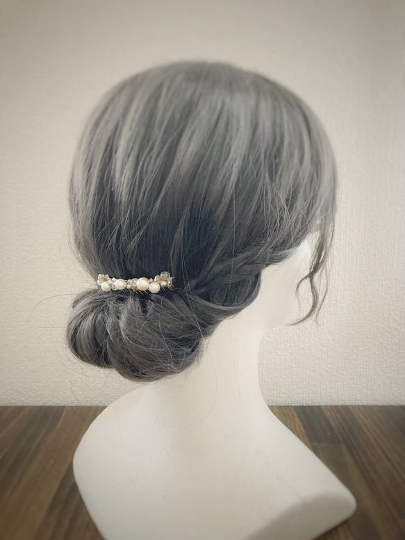 【再販】ガラスビーズとパールのキラキラヘアコーム/髪飾り ヘアアクセサリー 5枚目の画像