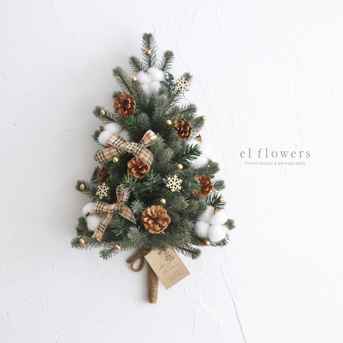 壁掛けクリスマスツリー*ナチュラルコットン アートフラワー el