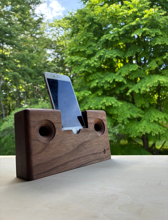 木製スマホスピーカー アウル☆送料無料 スマホスタンド・スマホ