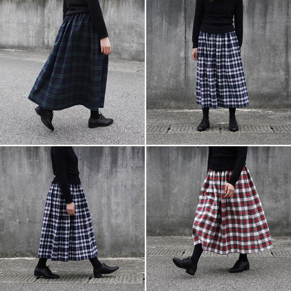 【即納】タータンチェック ロングスカート（ディープブルー）起毛 チェック 10枚目の画像