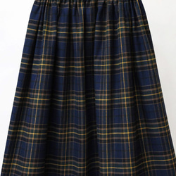 上品で大人な色合い タータンチェック ギャザースカート（ディープブルー）ポケット 6枚目の画像