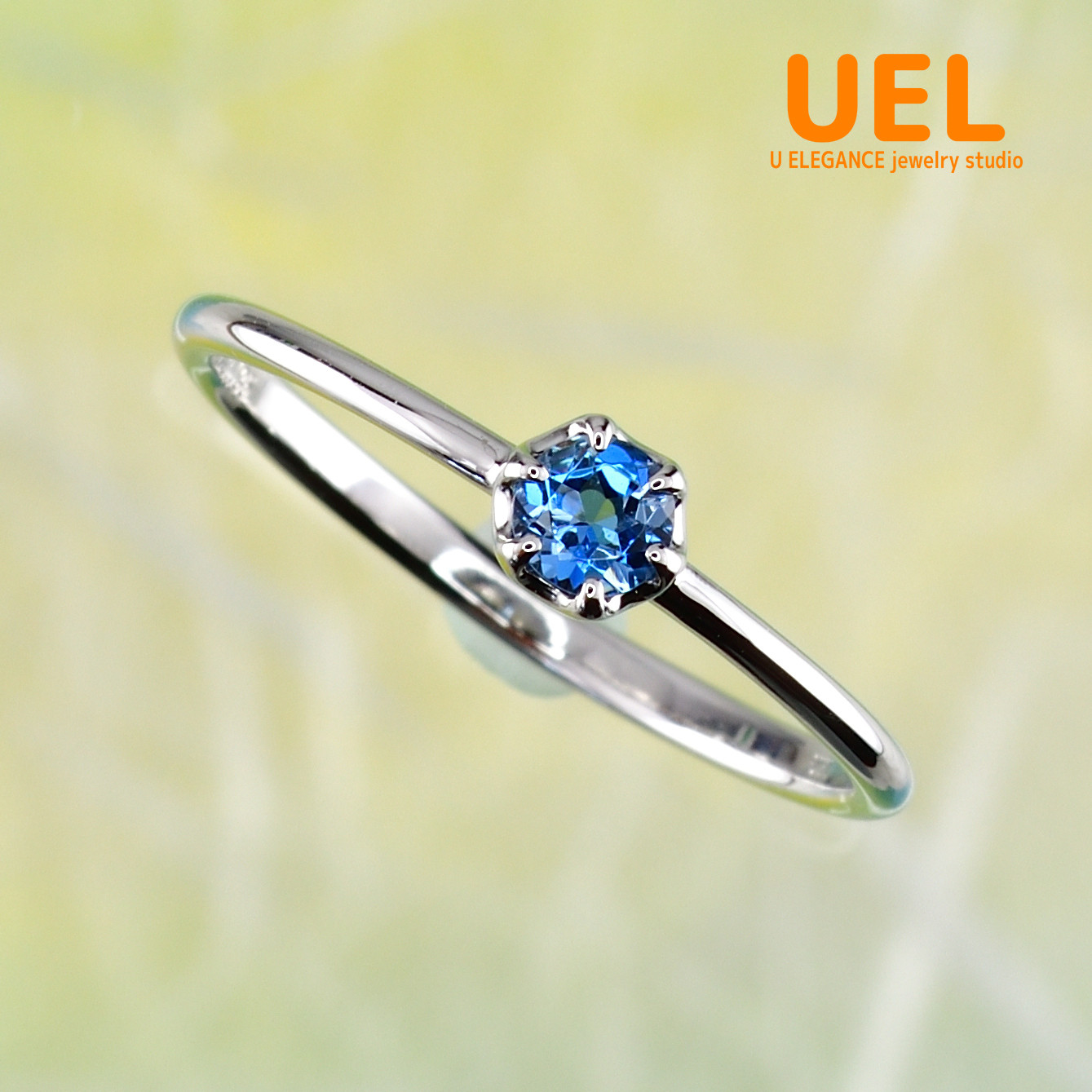 Pt950 サンタマリアアクアマリン　シンプルリング　特別の色のアクアマリン