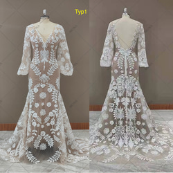 レトロスタイル✨Vネックウェディングドレス クラシカル ウエディングドレス ホワイト Vネック 繊細レース 結婚式