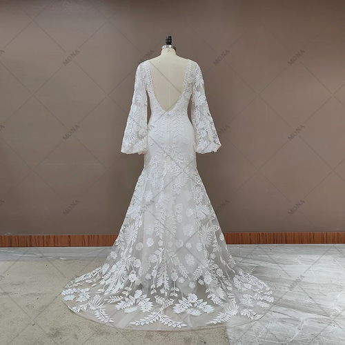 クラシカルVネック長袖レトロウェディングドレス結婚式披露宴 クラシカルVネック長袖レトロウェディングドレス結婚式披露宴