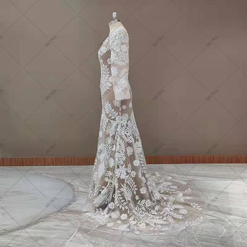 クラシカルVネック長袖レトロウェディングドレス結婚式披露宴 クラシカルVネック長袖レトロウェディングドレス結婚式披露宴