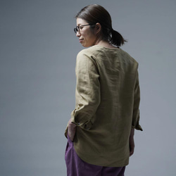 【wafu】Linen Shirt　肩幅が気にならない ヘンリーネック シャツ/もくらんじき t038n-mrn2 4枚目の画像