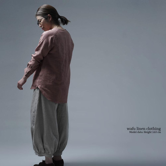 【wafu】Linen Shirt　肩幅が気にならない ヘンリーネック シャツ/あさあけいろ t038n-asa2 2枚目の画像