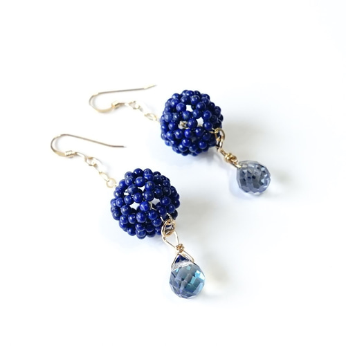 神聖幾何学フラーレン ラピスラズリピアス ピアス（フック・チェーン