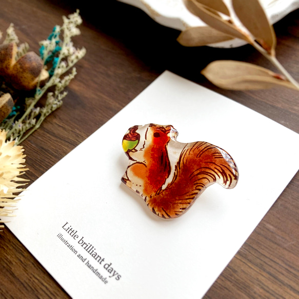 Squirrel brooch 01｜どんぐりとりすブローチ〔動物シリーズ〕 3枚目の画像