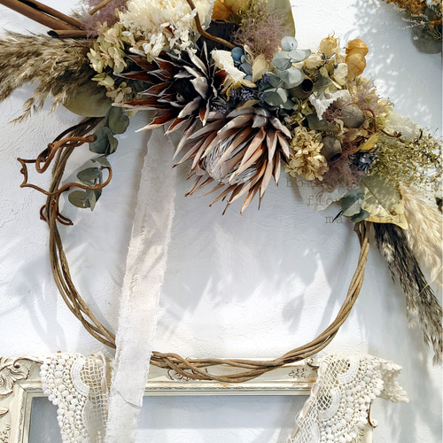 ドライフラワーリースLsize(60cm) プロテア ユーカリ パンパスetc