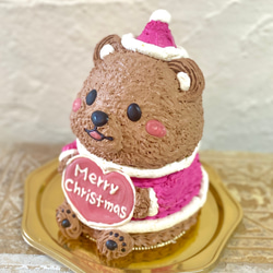 くまさんサンタの立体ケーキ　クリスマスケーキ　クマ　サンタクロース[お届けは12/20まで　希望日指定可能] 2枚目の画像